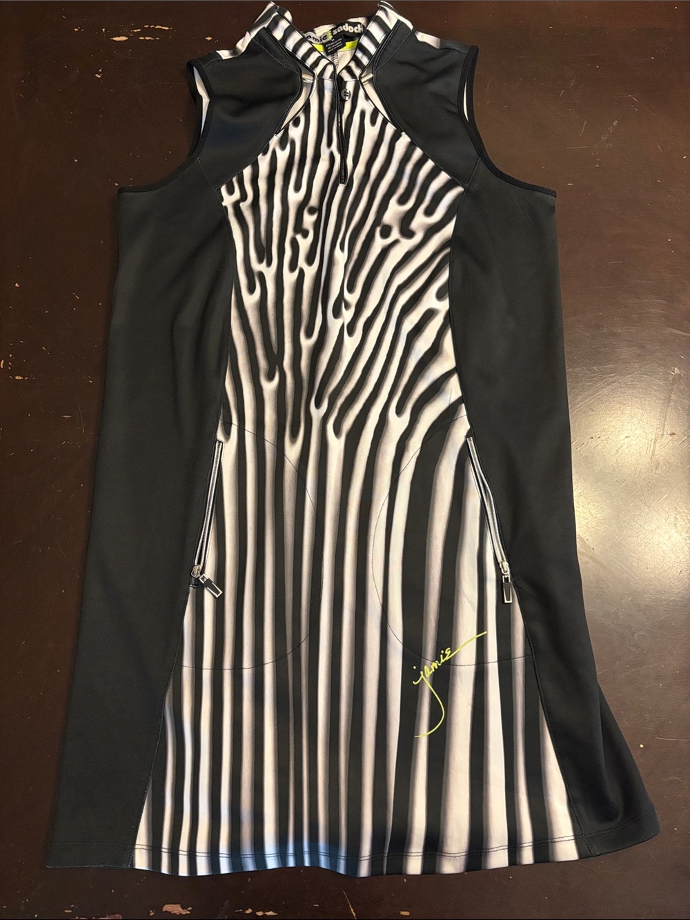 jamie sadock Black and White Zebra-Print Sleeveless Golf Dress